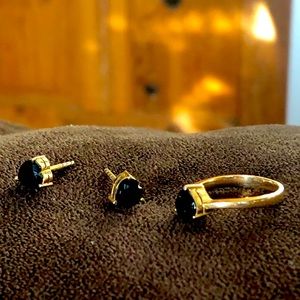 Black Onyx/Gold Ring and Earrings Set